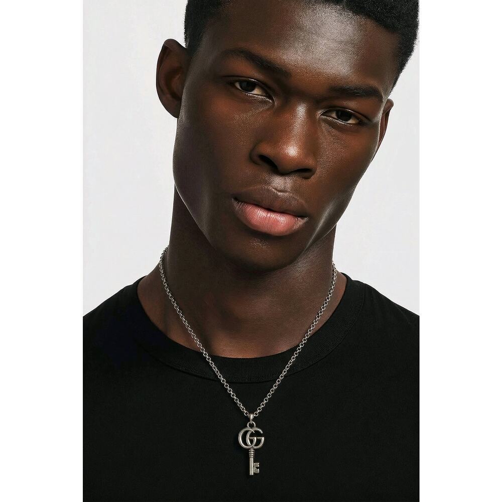 Gucci GG Marmont Double G Key Pendant Necklace Sterling Silver 925 w/ Box